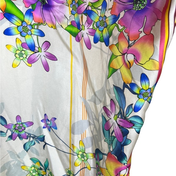 Johnny Was Floral Stripe Embroidered Trim Silk Stellar Poncho size Medium - Picture 6 of 11